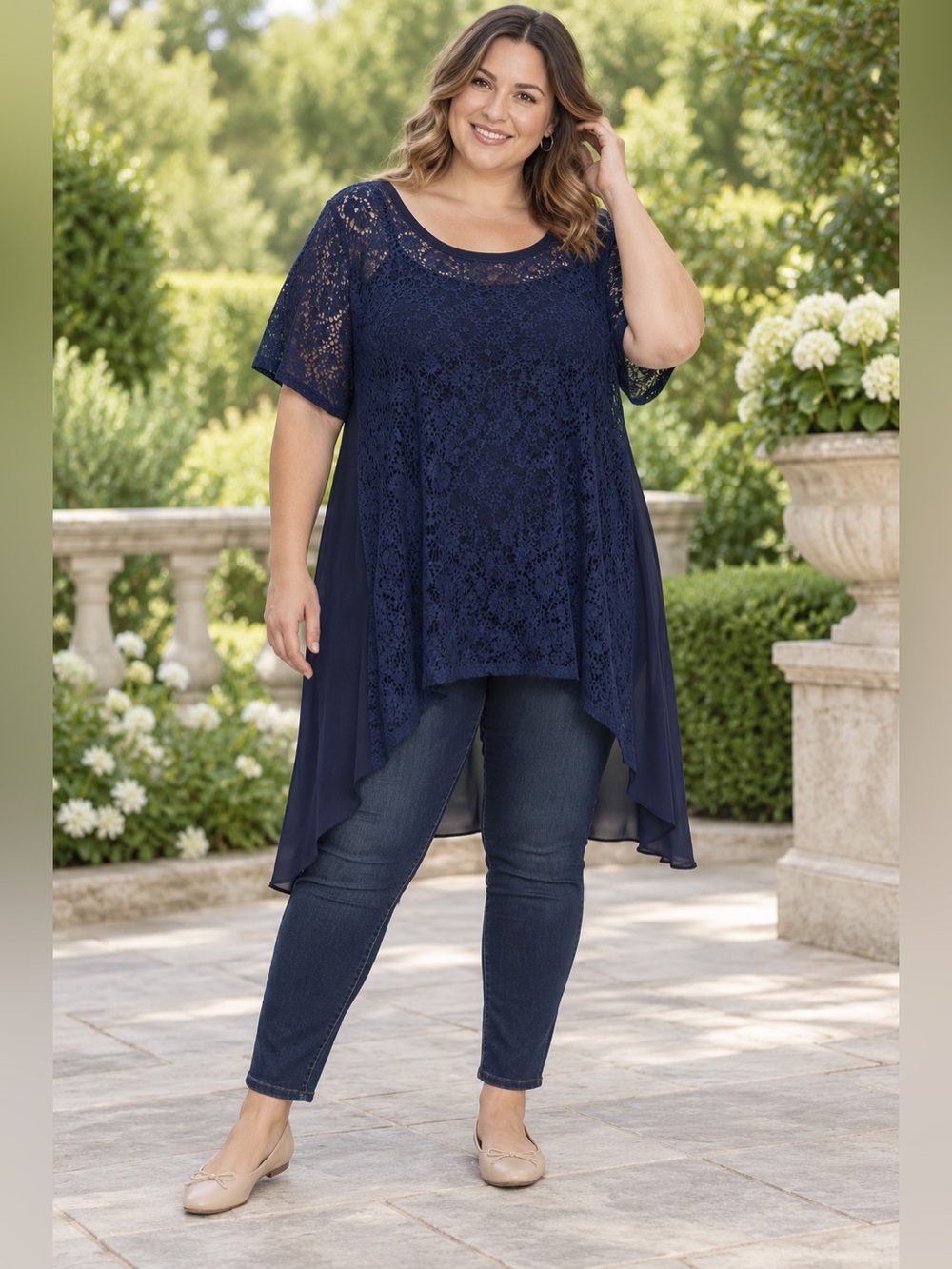 Lane Bryant Navy Lace sheer High-Low Lace Tunic Top size 18/20